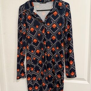 Zara Navy and Orange Geometric Dress